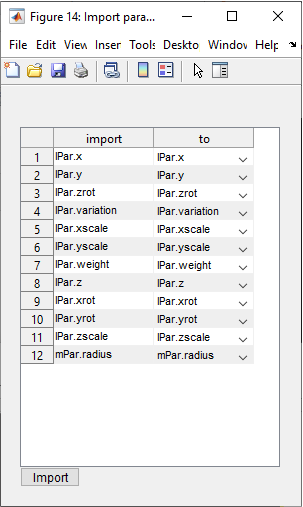 import parameters settings